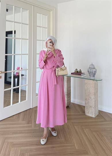 Yakalı Modal Elbise Pembe