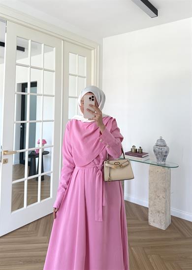Yakalı Modal Elbise Pembe