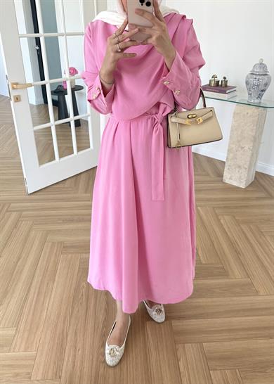 Yakalı Modal Elbise Pembe