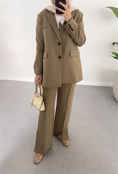 Yan Yırtmaçlı Krep Pantolon Bronz