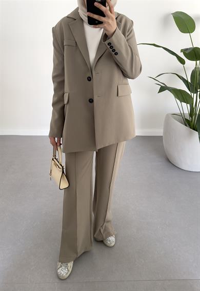 Yan Yırtmaçlı Krep Pantolon Vizon