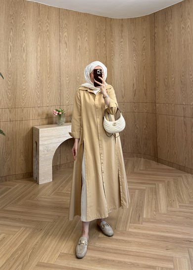 Yırtmaçlı Poplin Gömlek Camel 