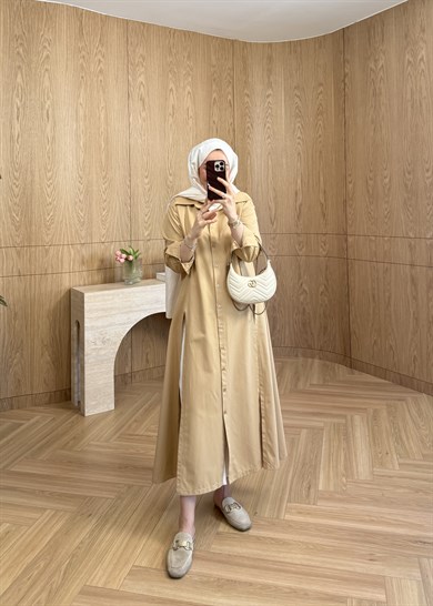 Yırtmaçlı Poplin Gömlek Camel 