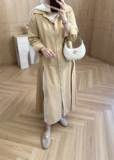 Yırtmaçlı Poplin Gömlek Camel 