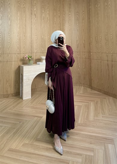 Yoryo Şifon Puantiye Etekli Takım  Burgundy