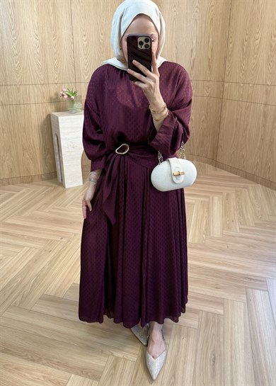 Yoryo Şifon Puantiye Etekli Takım  Burgundy