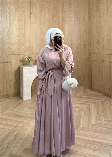 Yoryo Şifon Puantiye Etekli Takım  Pudra