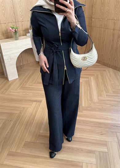 Zana Fermuarlı Denim Takım Lacivert