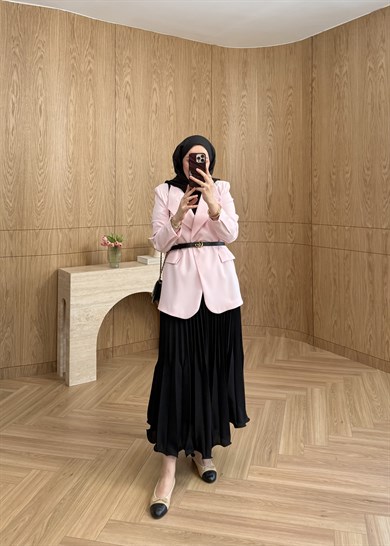 ZR Model Tek Düğmeli Blazer Pembe