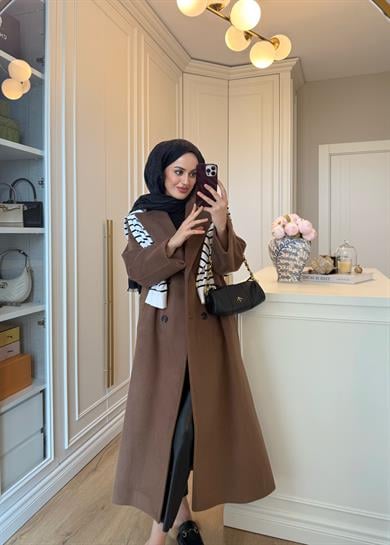 ZR Muadili Oversize Kaşe Kaban Kahverengi