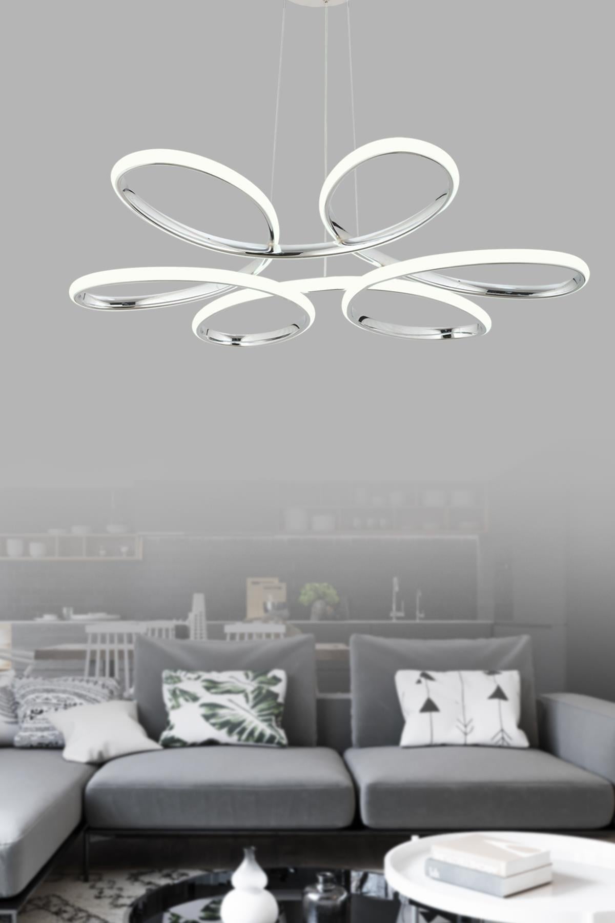 Flora Krom Modern Sarkıt Beyaz Işık Led Avize Salon Mutfak Oda Hol Ledli Avize