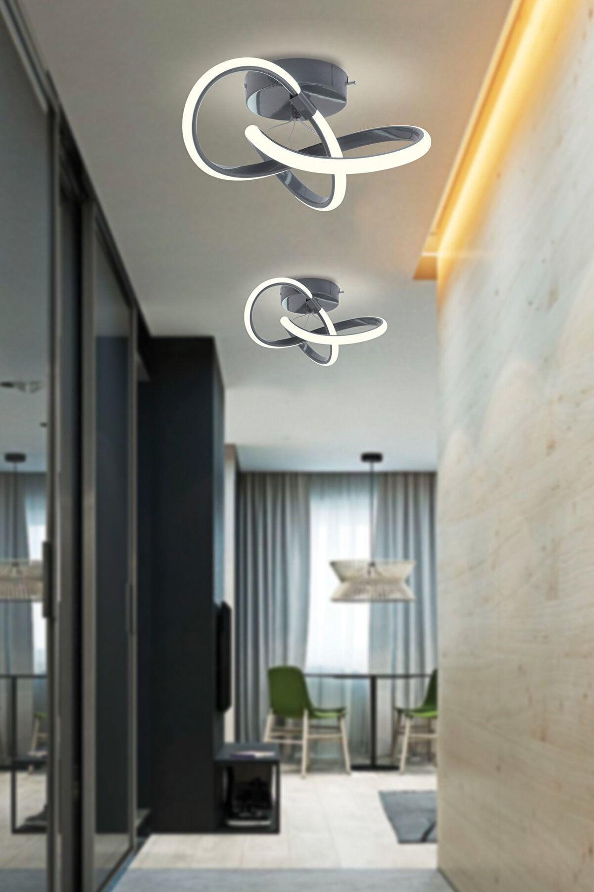 Alen Modern Plafonyer Füme Beyaz Işık Tavana Sıfır (TEK ADET) Salon Mutfak Hol Led Avize