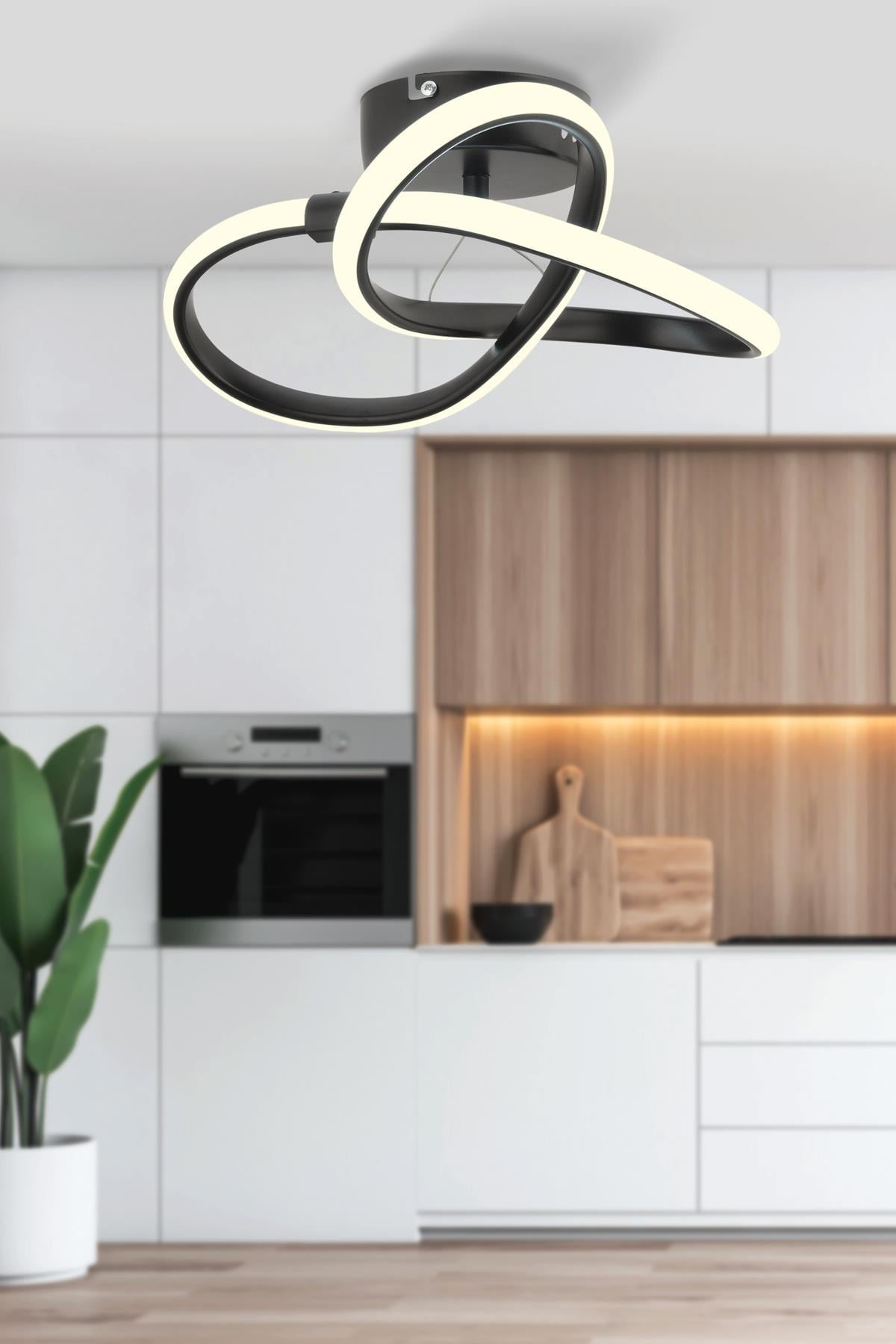 Alen Modern Plafonyer Siyah Beyaz Işık Tavana Sıfır Salon Mutfak Hol Led Avize