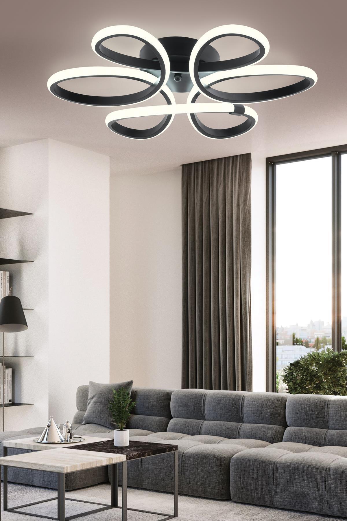 Alis Modern Siyah Plafonyer Tavana Beyaz Işık Sıfır Salon Mutfak Yatak Odası Led Avize