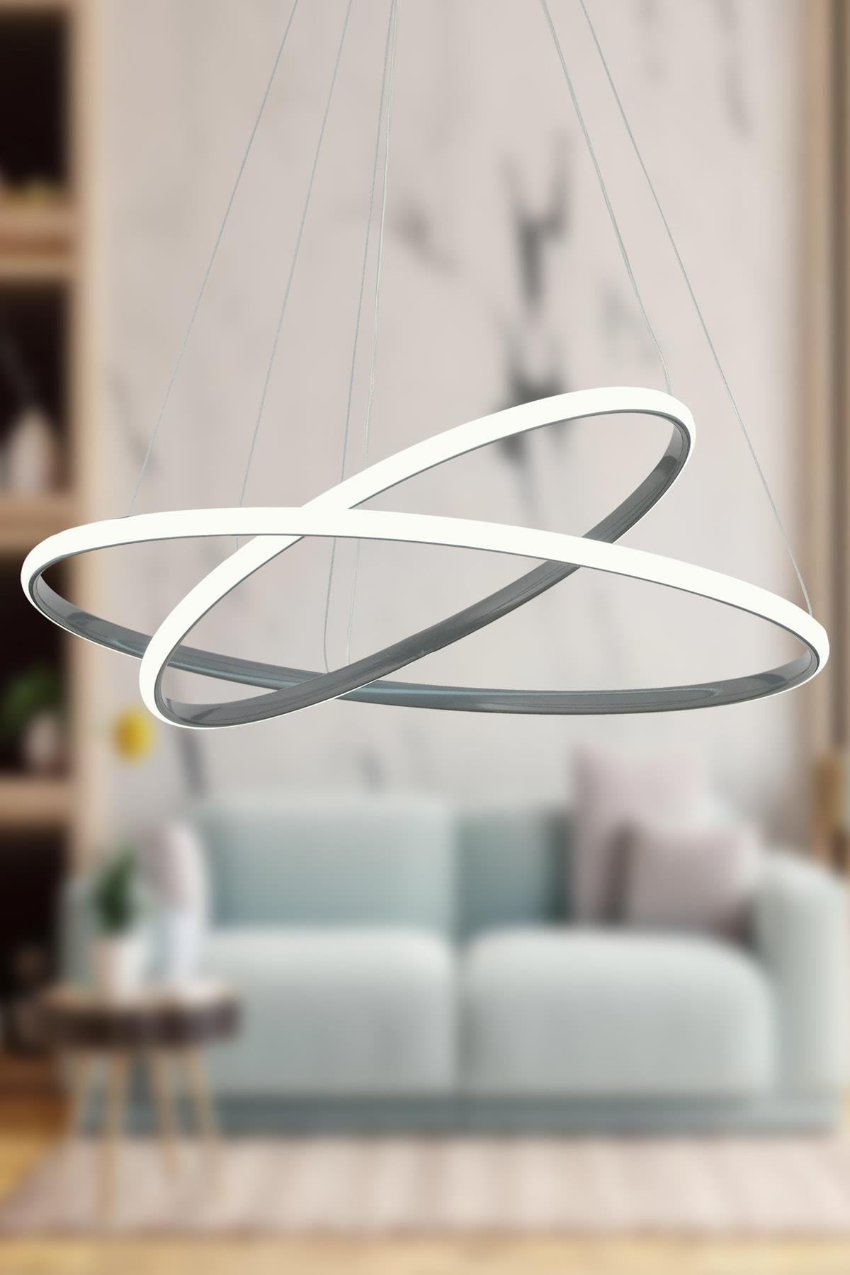 Bernardo 45x35 Büyük Çember Füme Modern Sarkıt Beyaz Işık Led Avize
