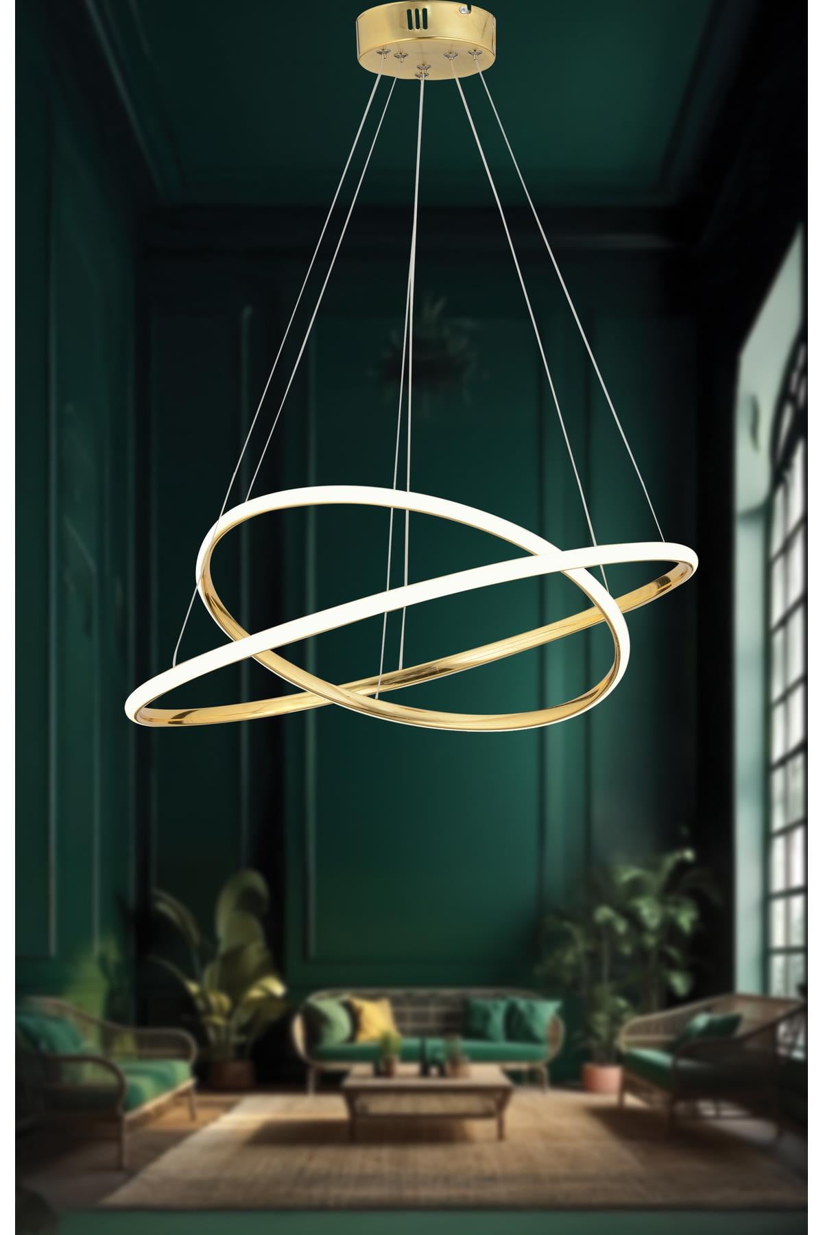 Bernardo 45x35 Büyük Çember Gold Modern Sarkıt Led Avize