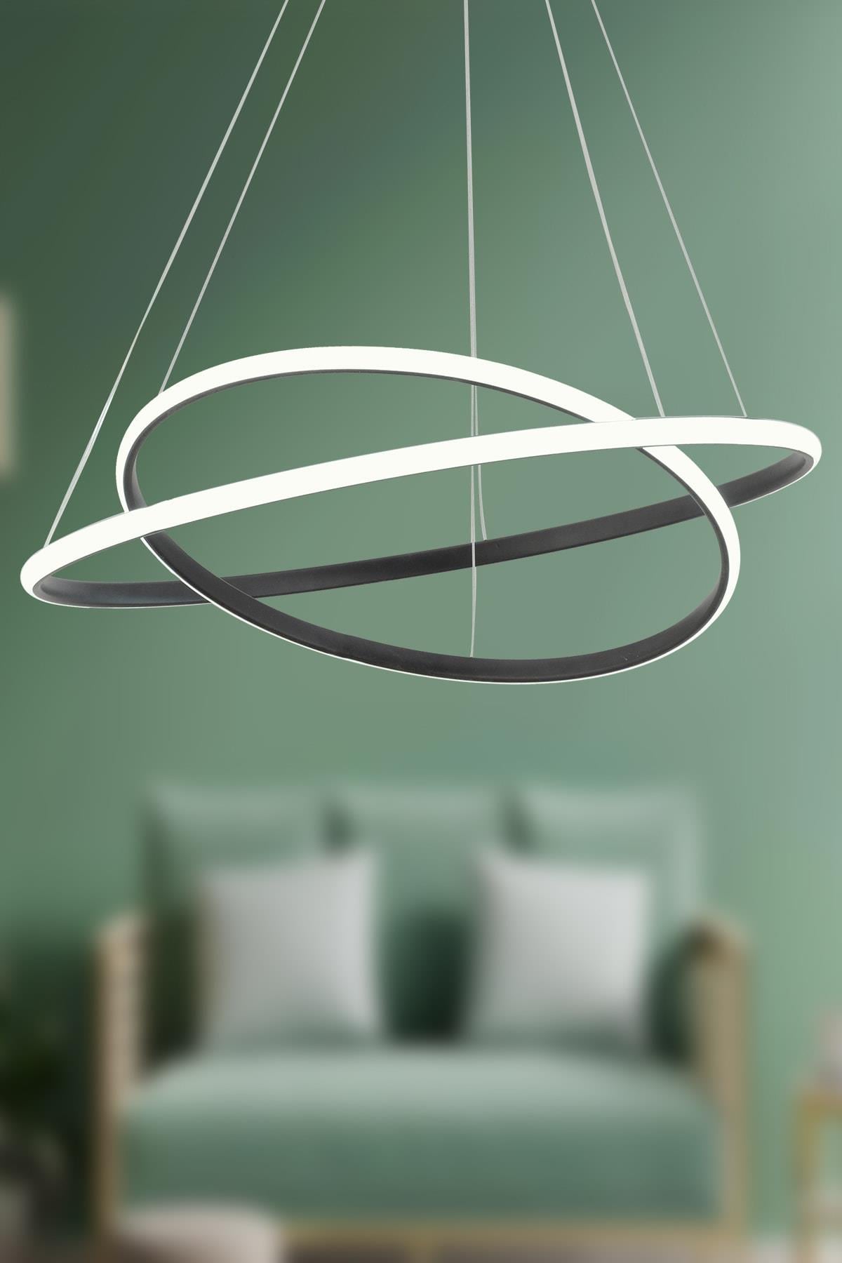 Bernardo 45x35 Büyük Çember Siyah Modern Sarkıt Beyaz Işık Led Avize