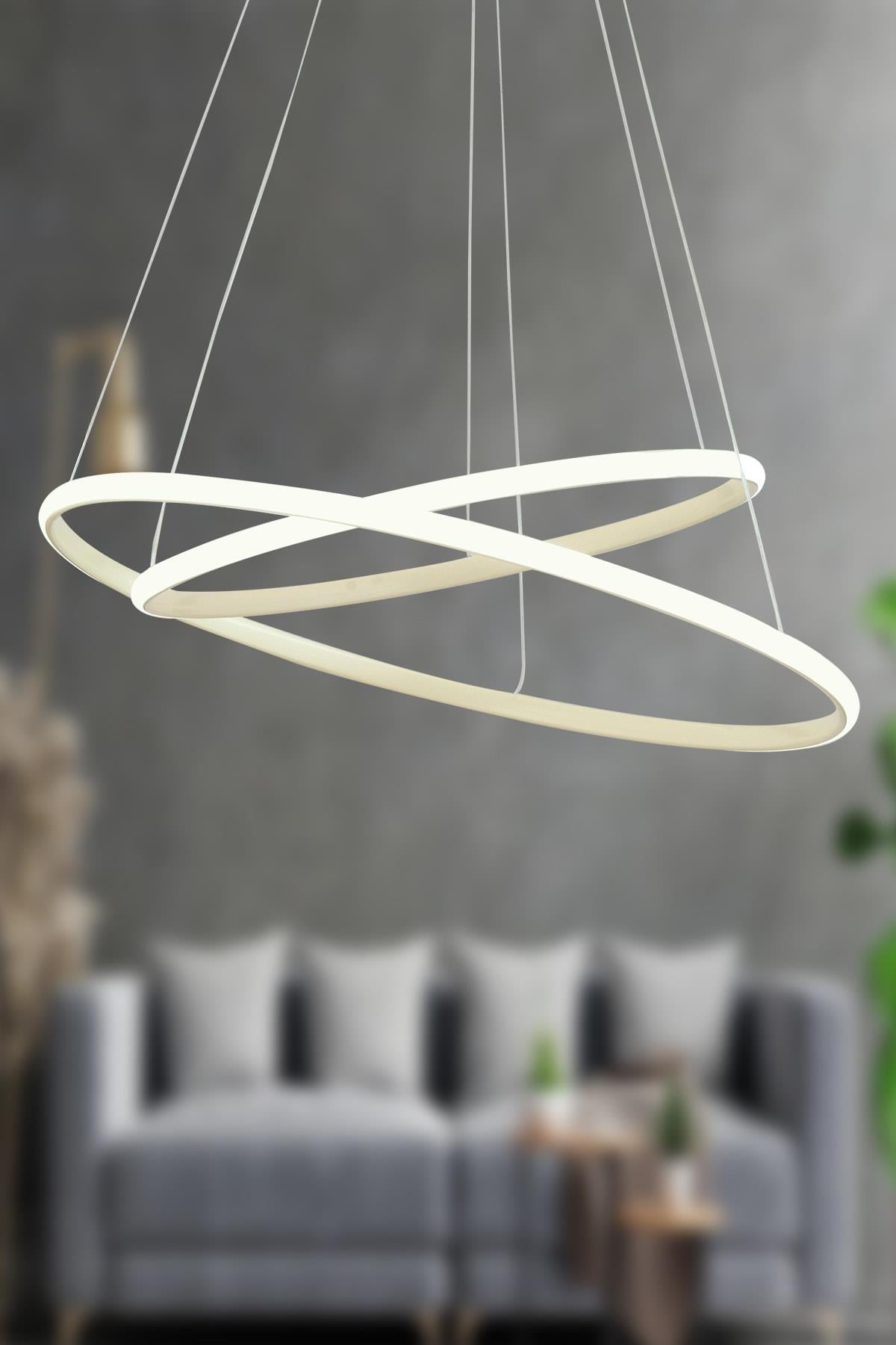 Bernardo Beyaz 45x35 Büyük Çember Modern Sarkıt Beyaz Işık Led Avize