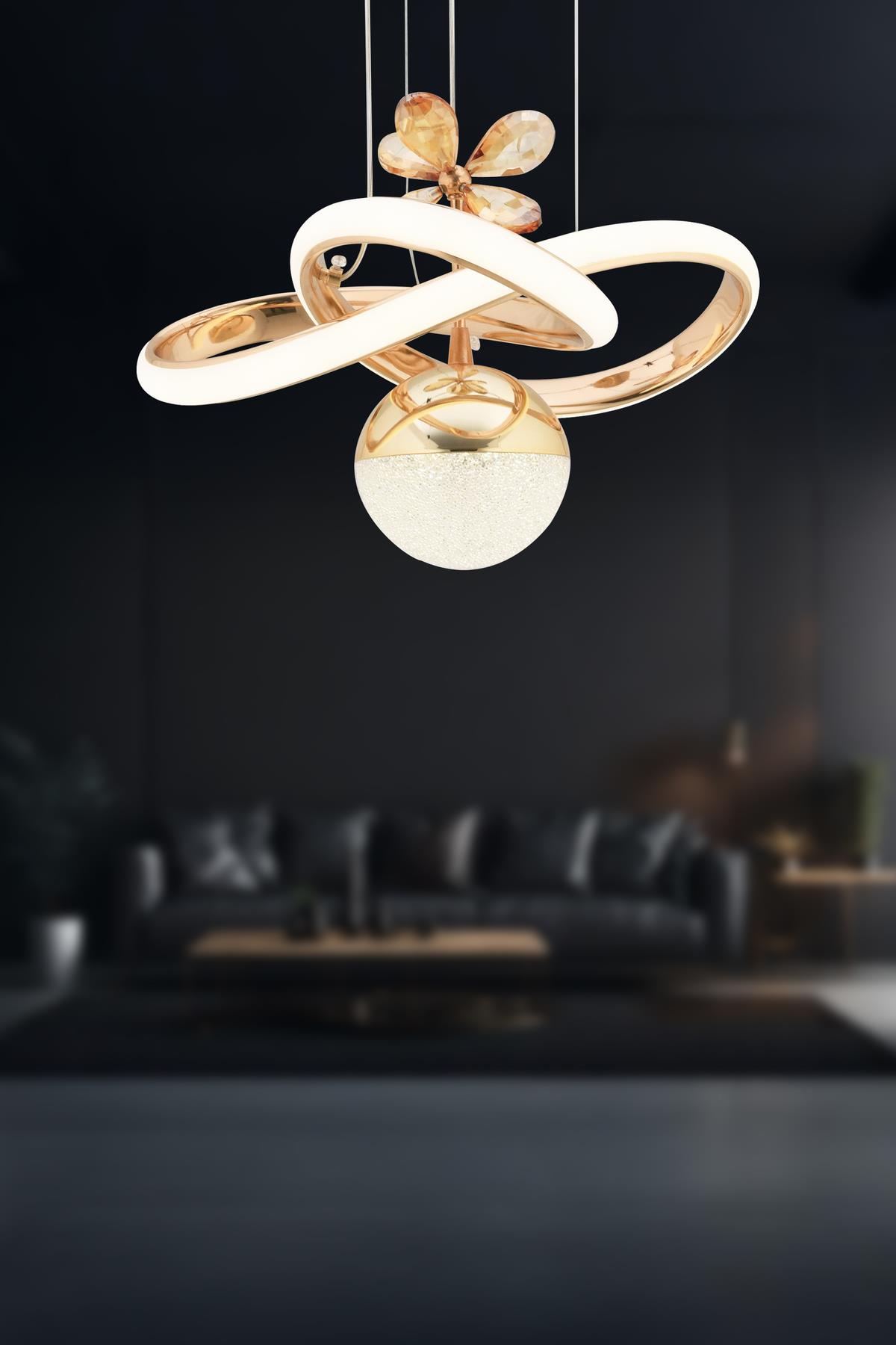 Cortez Gold Kaplama Tek Renk Beyaz Işık Modern Sarkıt Salon Mutfak Oda Hol Ledli Avize