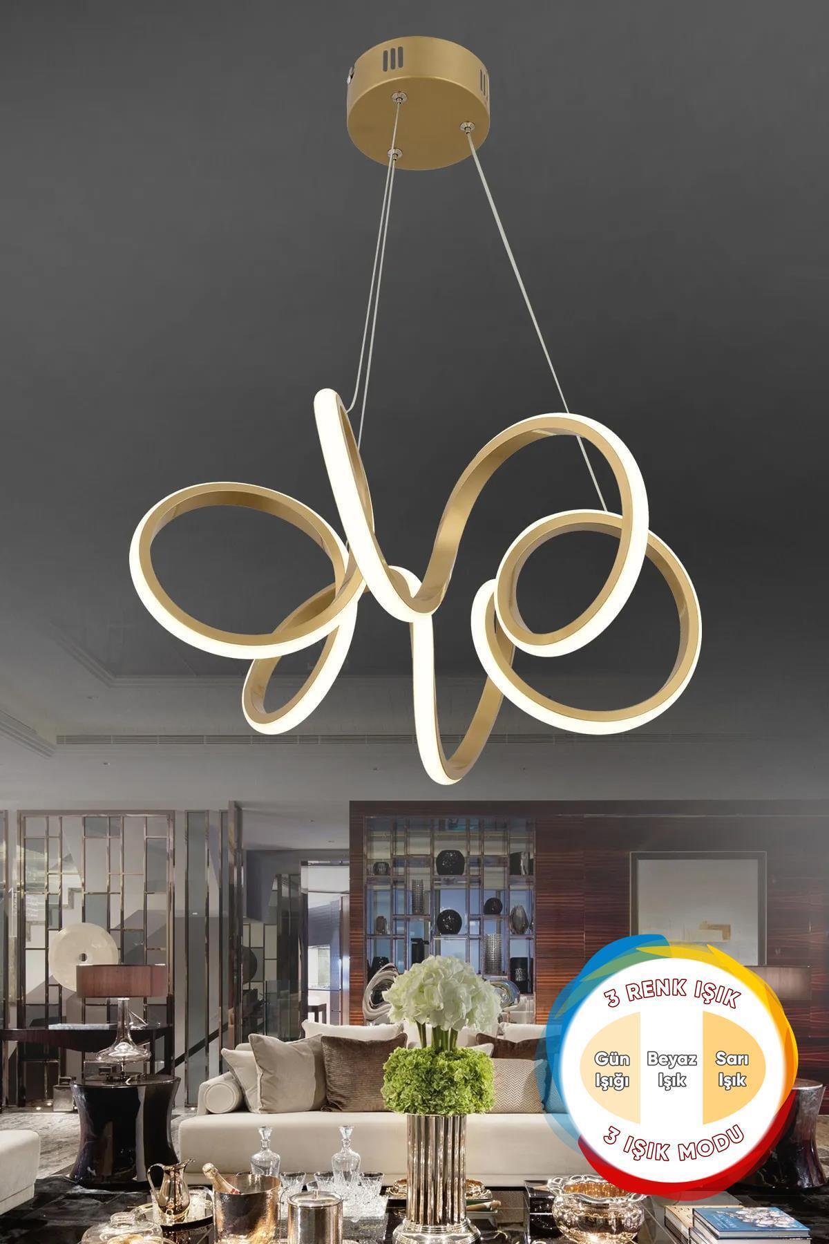Dolares Eskitme Modern Sarkıt 3 Renk Işık Salon Mutfak Oda Hol Ledli Avize