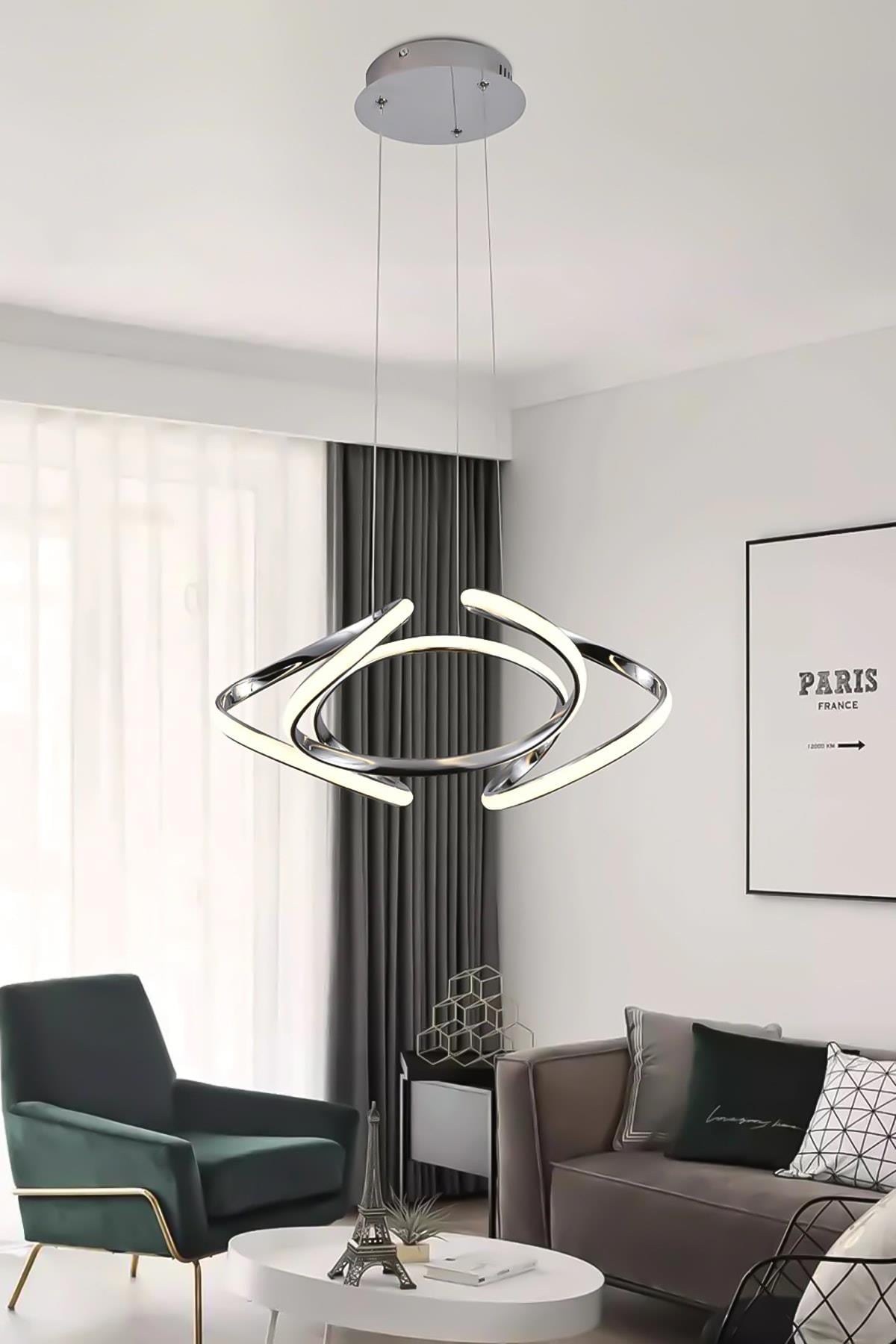 Enzo Krom Modern Sarkıt Beyaz Işık Salon Mutfak Oda Hol Ledli Avize