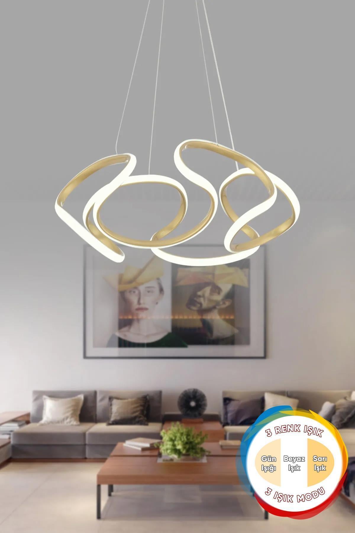 Honix Eskitme Modern Sarkıt 3 Renk Işık Salon Mutfak Oda Hol Ledli Avize