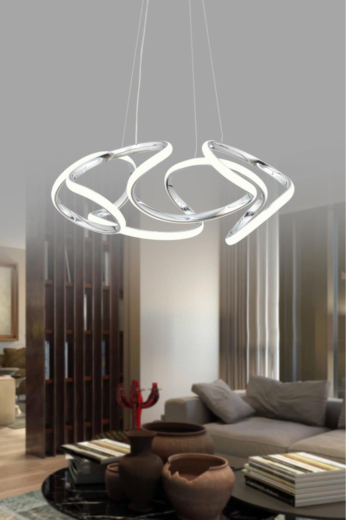 Honos Krom Modern Sarkıt Beyaz Işık Led Avize Salon Mutfak Oda Hol Ledli Avize