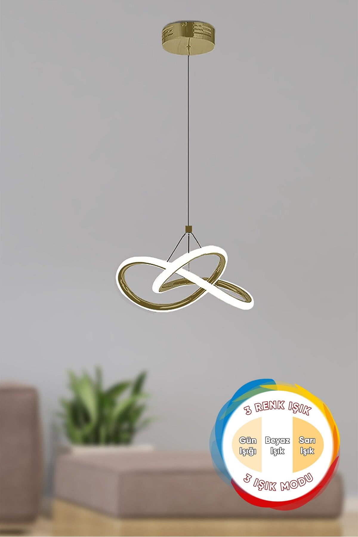 Modern Forte Tekli Eskitme 3 Renk Işıklı Power Ledli Salon Mutfak Oda Hol Ledli Avize