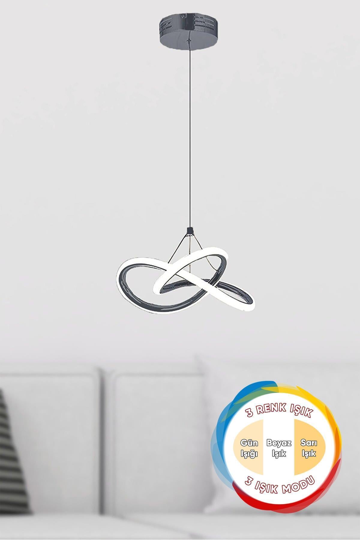 Modern Forte Tekli Füme 3 Renk Işıklı Power Ledli Salon Mutfak Oda Hol Ledli Avize