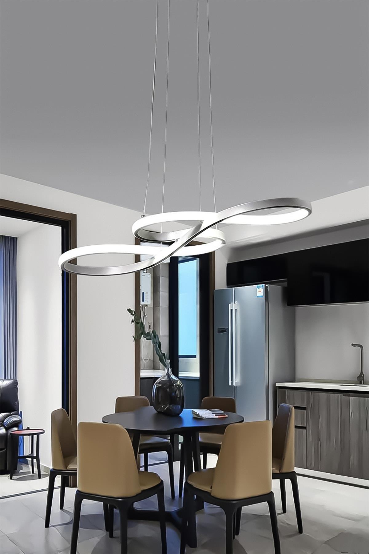Modern Rimaldo Krom Sarkıt Led Beyaz Power Ledli Salon Mutfak Oda Hol Ledli Avize