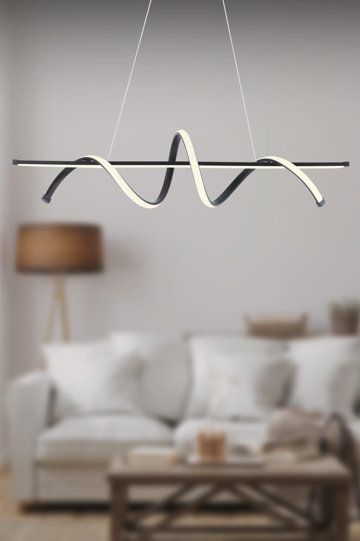 Pane Siyah Modern Led Avize Beyaz Işık Salon Mutfak Oda Hol Ledli Avize Yemek Masası Led Avize