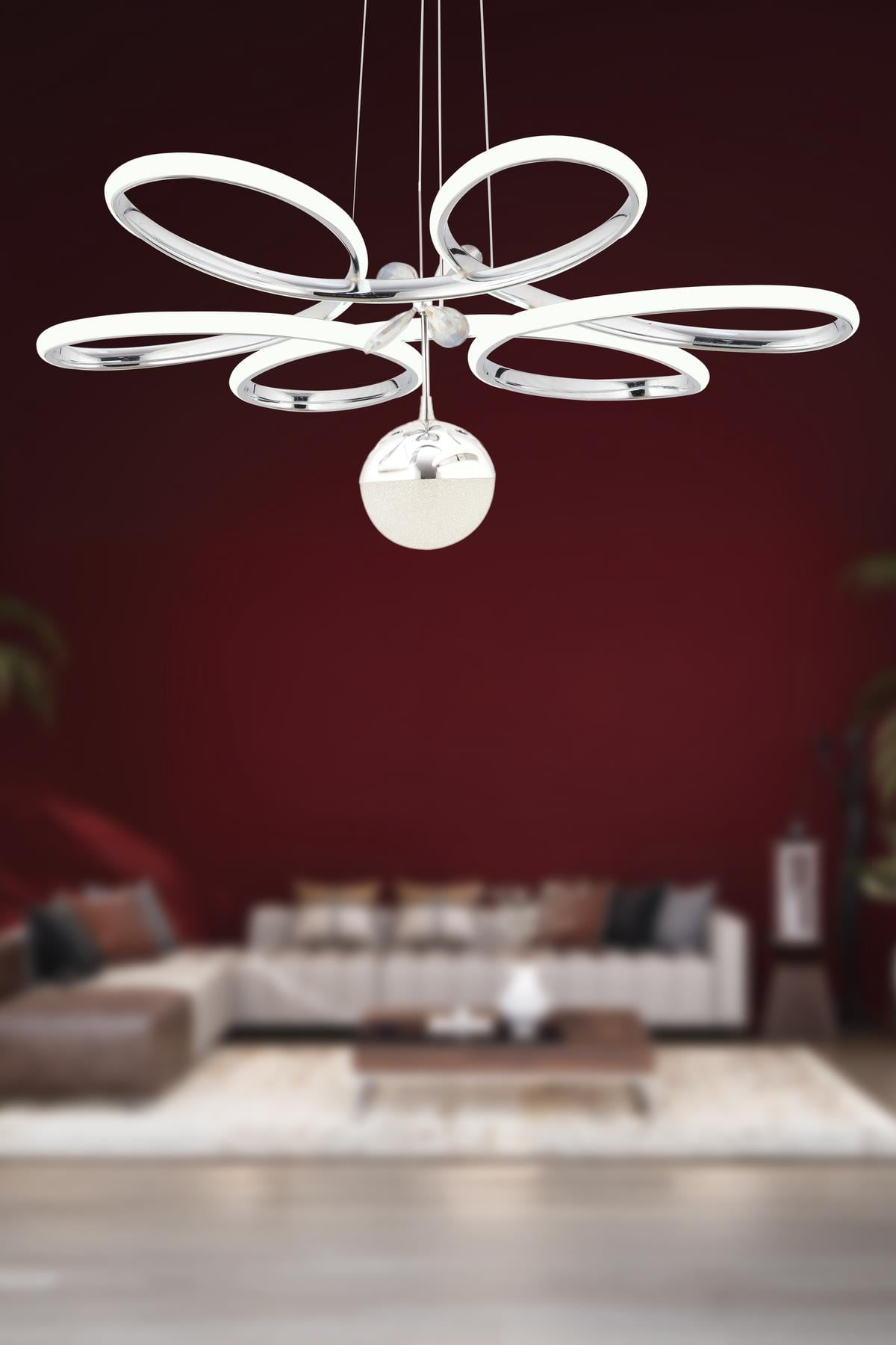 Rose Krom Modern Sarkıt Beyaz Işık Led Avize Salon Mutfak Oda Hol Ledli Avize