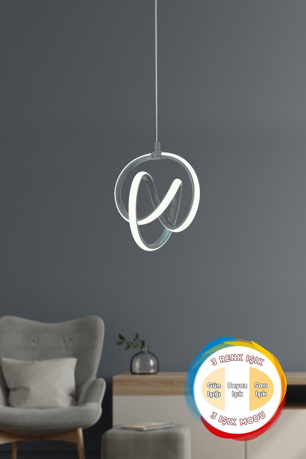 Valens Tekli Füme 3 Renk Işıklı Power Ledli Salon Mutfak Oda Hol Ledli Avize