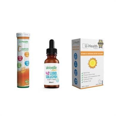 U-Health D3 Sprey 30ML + Vitamin-Compleks 20 Efervesan Tablet + Takviyegiller %2 Lugol SolüsyonDiğer