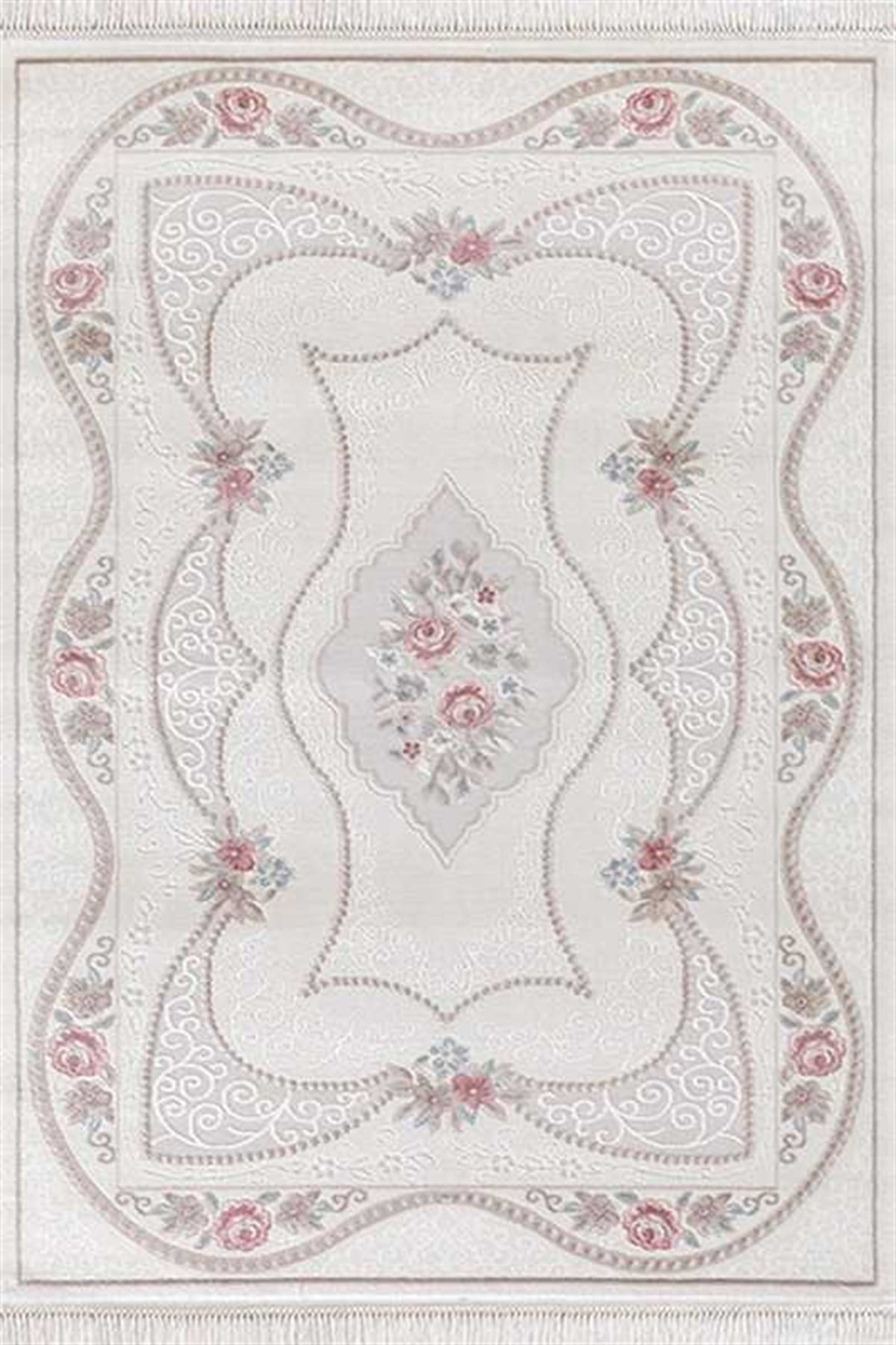 Efsane Salon Halı 200x290 Ihlara HR001060 Krem Mavi Vizon Pembe