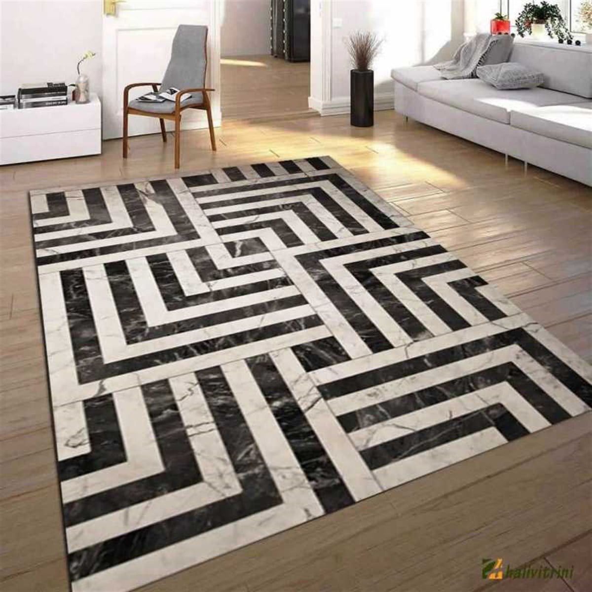 Hitit Yolluk Halı 80x140 Lidya Lüx 4181 siyah beyaz