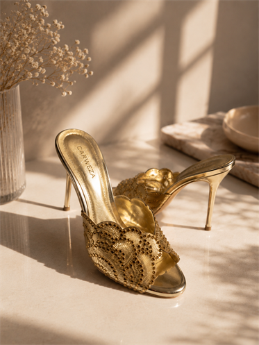 Rin Gold Taşlı Kadın Topuklu Terlik