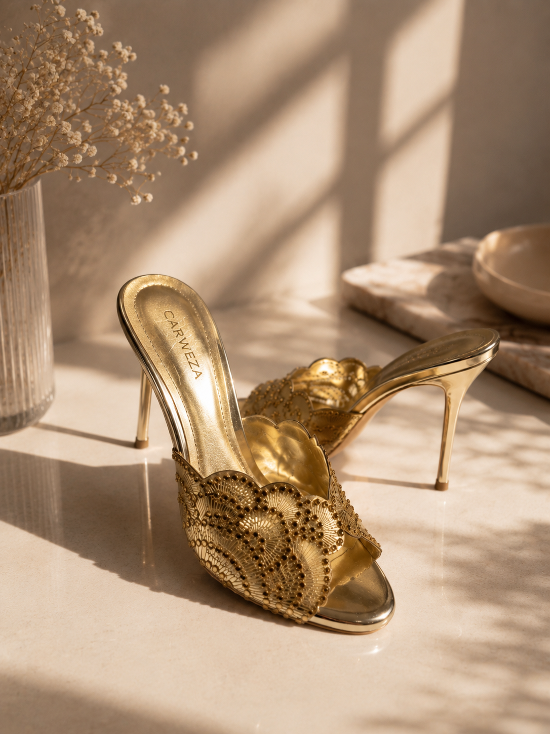 Rin Gold Taşlı Kadın Topuklu Terlik