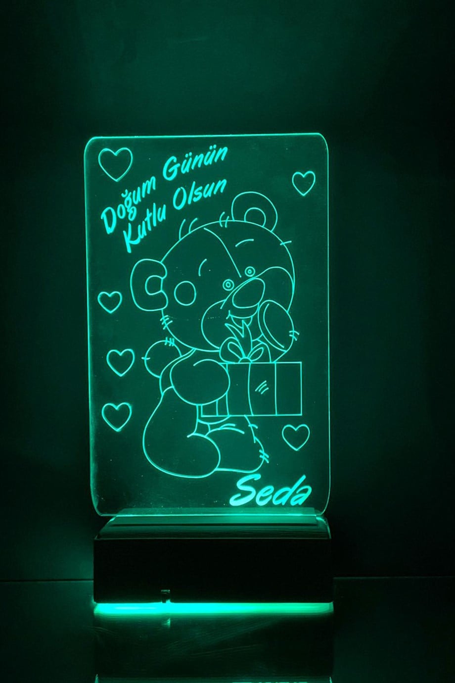 Doğum Gününe Özel Hediye 3D Ayıcık ve Kalpler Gece Led Lambası