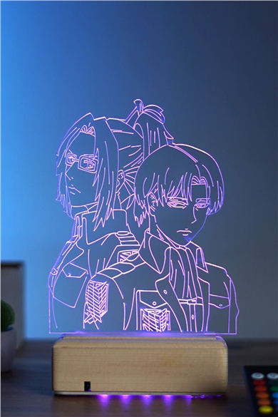 Levi Ackerman - Hange Zoe AOT 16 Renk Anime Gece Lambası