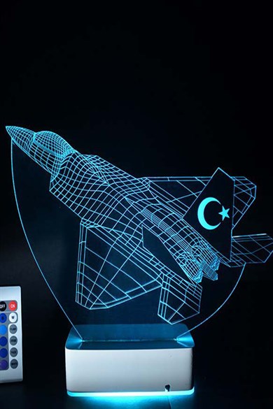 Özel Tasarım F16 Savaş Uçağı TÜRK Bayraklı 3D 16 Renk Dekoratif Led Lamba
