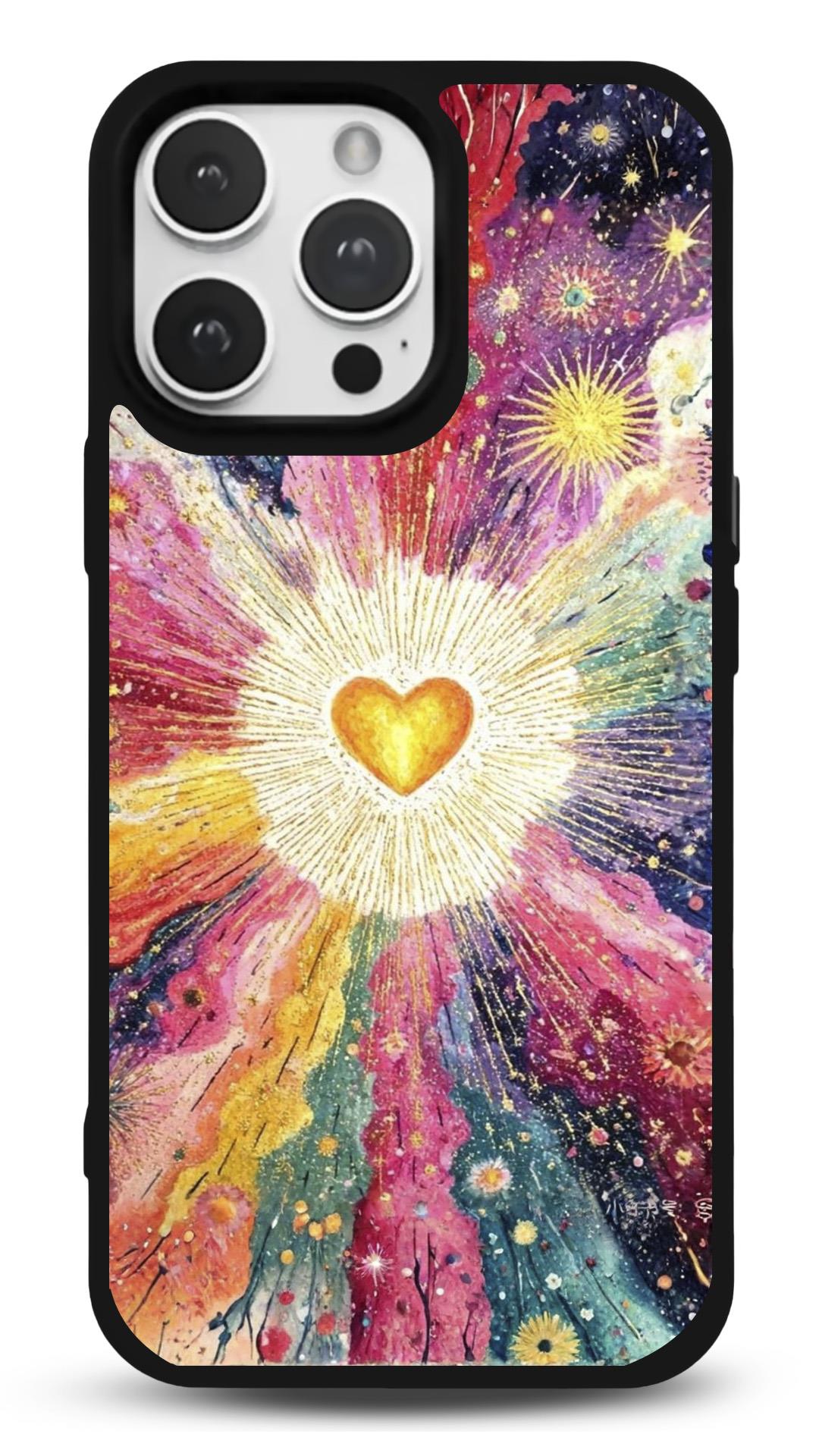 Altın Kalpli Gökkuşağı Glossy Parlak Telefon Kılıfı
