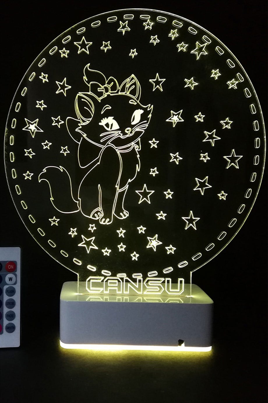 Çocuklara Özel 3D Kedi ve Yıldızlar Dekoratif Led Lamba