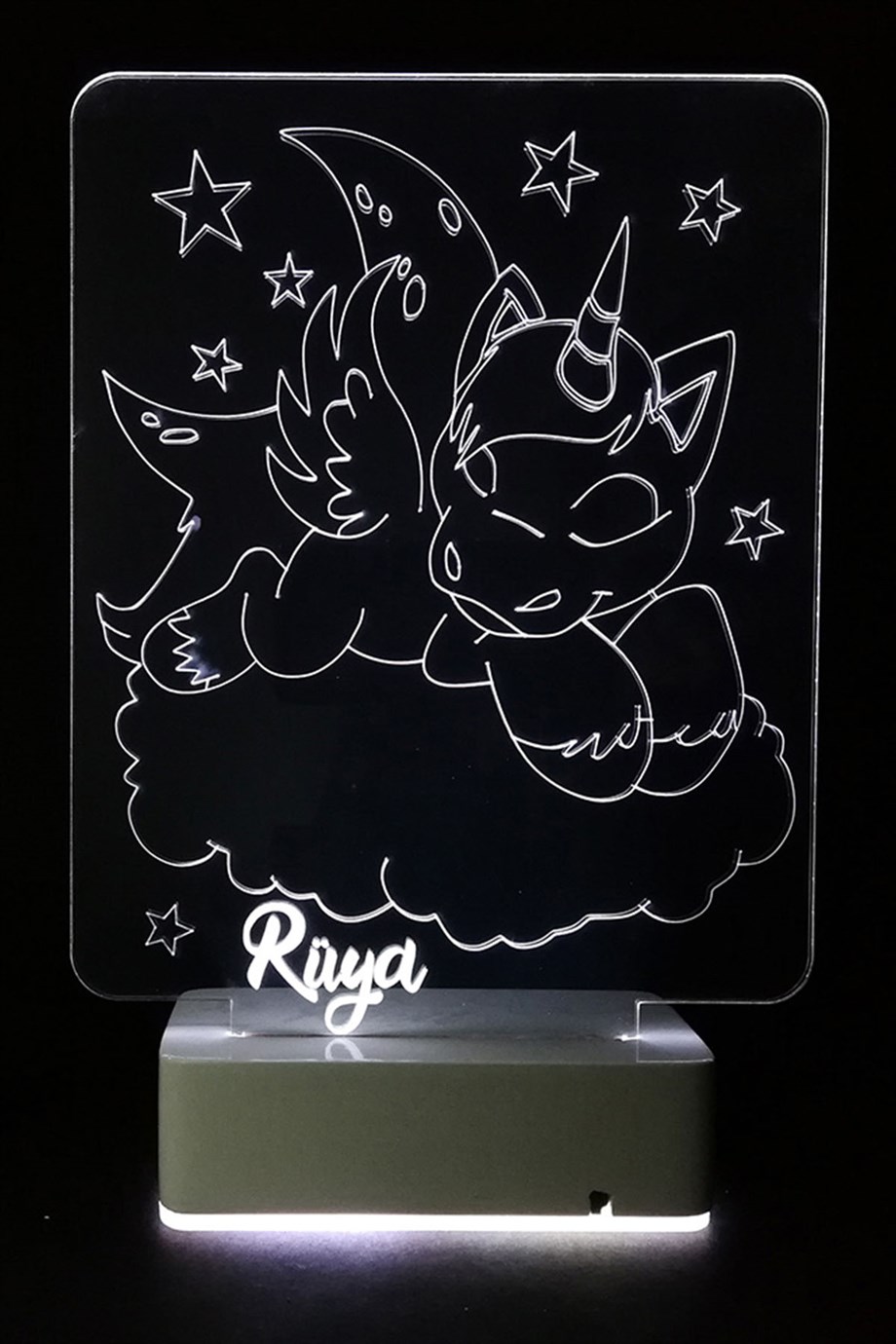 Çocuklara Özel Hediye 3D Unicorn ve Bulutlar Dekoratif Led Gece Lambası