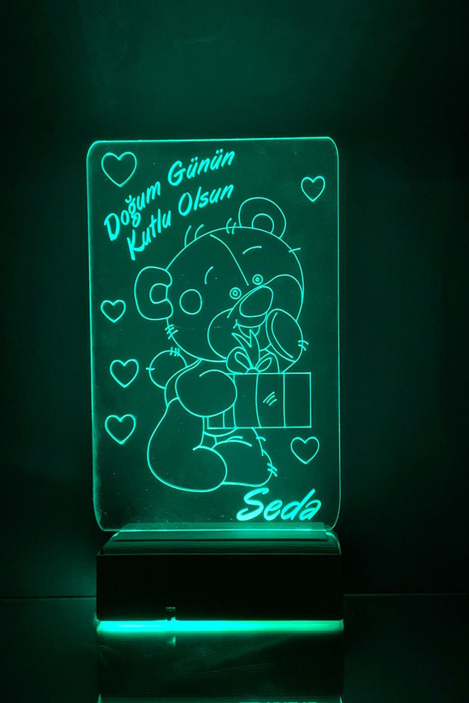 Doğum Gününe Özel Hediye 3D Ayıcık ve Kalpler Gece Led Lambası