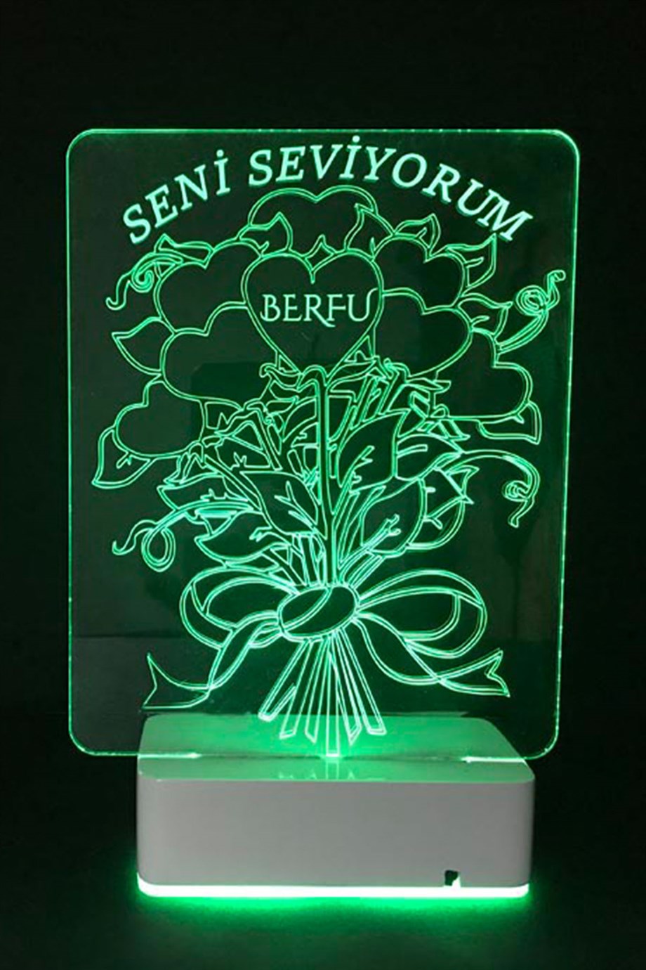 Kişiye Özel 3D Aşk Çiçek 16 Renk Dekoratif Led Lamba