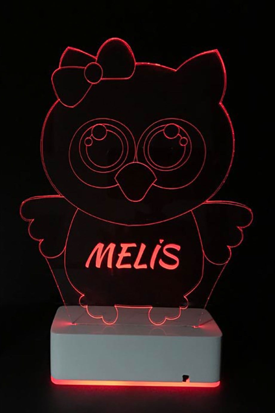 Kişiye Özel 3D Baykuş ve Kalp 16 Renk Dekoratif Led Lamba
