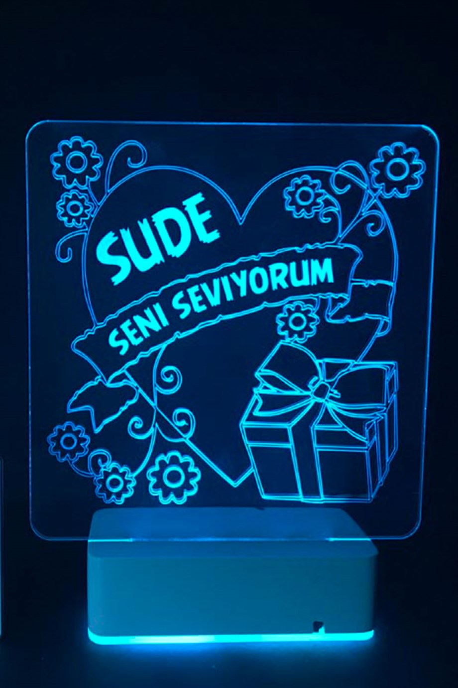 Kişiye Özel 3D Kalp&Hediye Seni Seviyorum Dekoratif Led Lamba