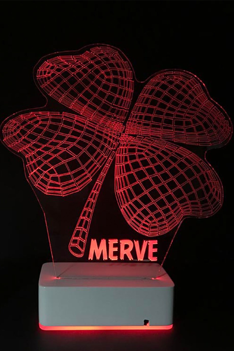 Kişiye Özel 3D Yonca Kalp 16 Renk Dekoratif Led Lamba