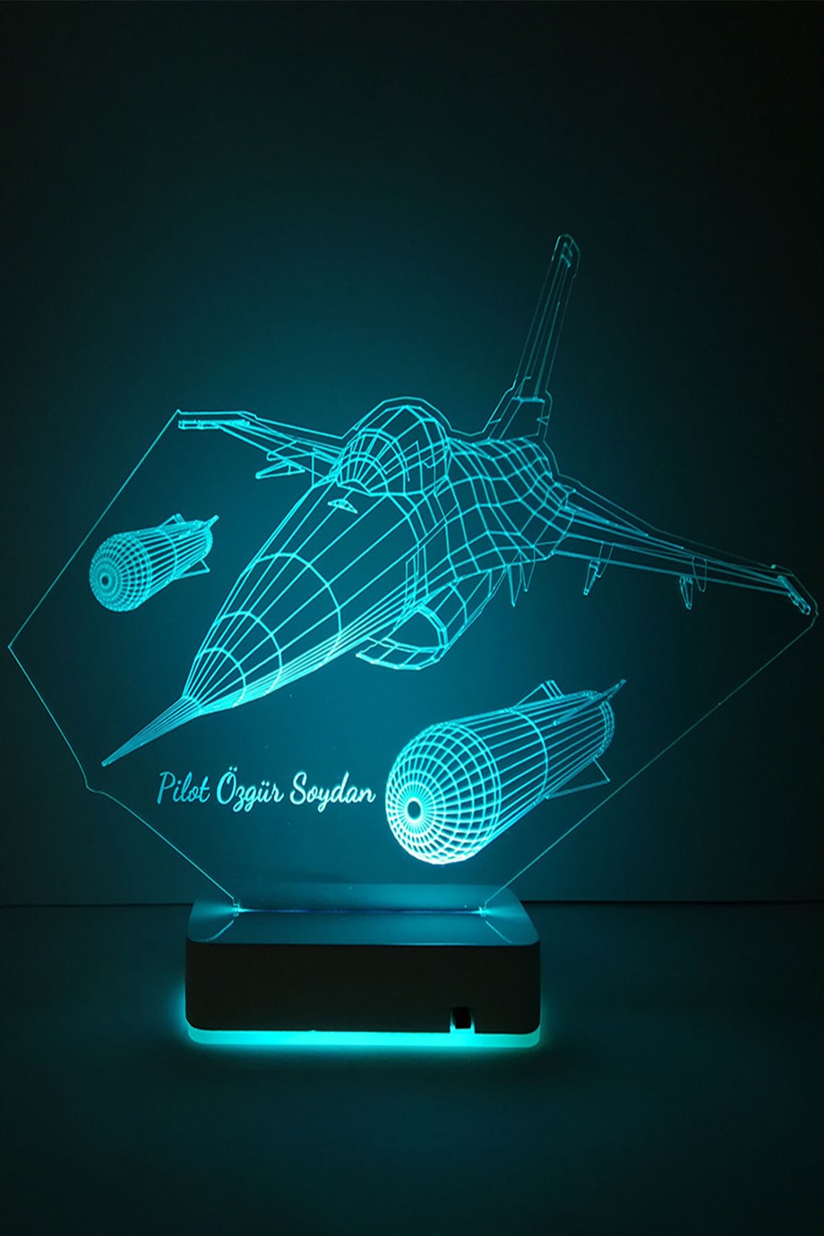 Kişiye Özel F16 Savaş Uçağı 3D 16 Renk Dekoratif Led Lamba